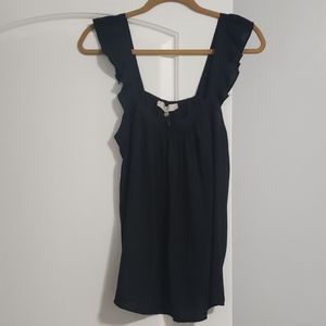Black Ruffle Sleeveless Loft Blouse Tank